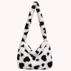 Plush Top-handle Bag Love Heart Print Women Handbags
