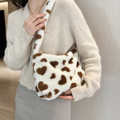 Plush Top-handle Bag Love Heart Print Women Handbags