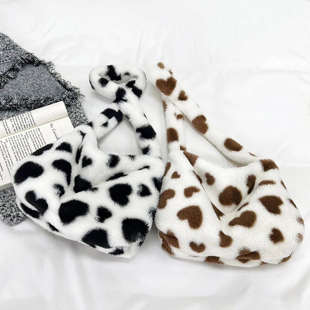 Plush Top-handle Bag Love Heart Print Women Handbags