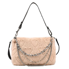 Plush Top-handle Bag Soft Fluffy Purse with Multi-layer Chains for Travel