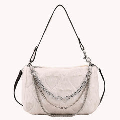 Plush Top-handle Bag Soft Fluffy Purse with Multi-layer Chains for Travel
