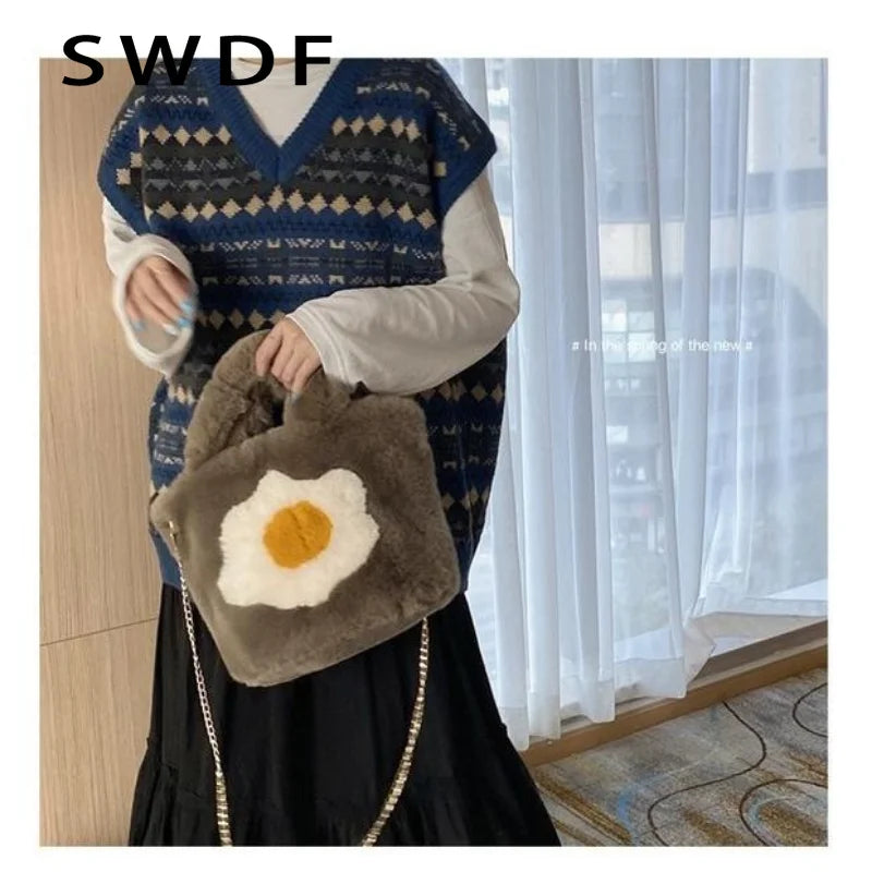 Plush Tote Bag Chain Winter Furry Handbag