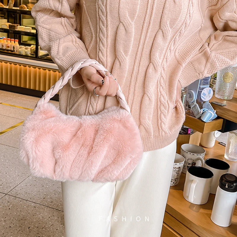 Plush Twist Braid Handbag Small Tote Bag