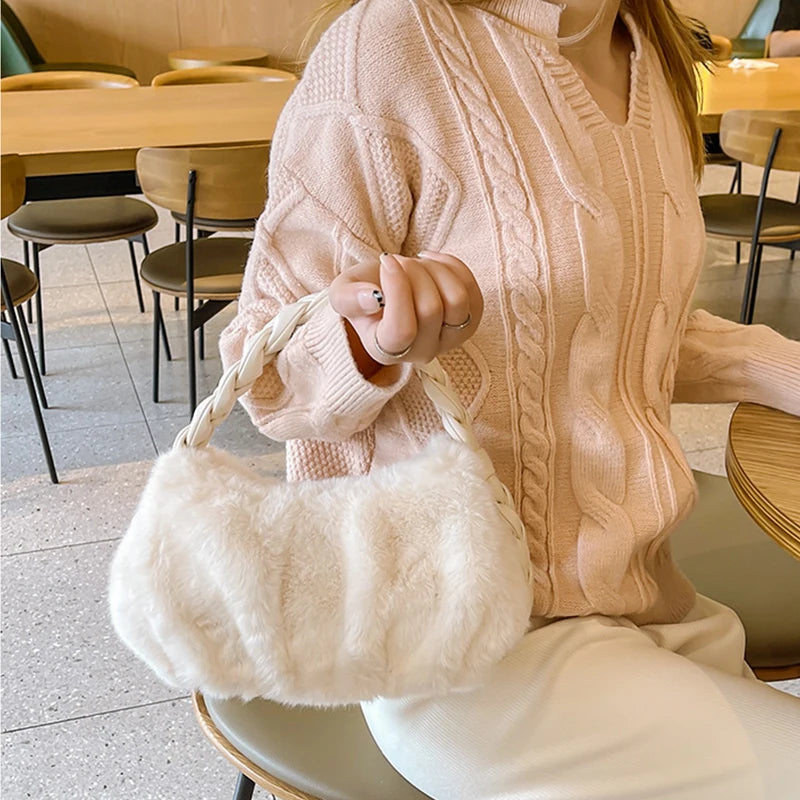 Plush Twist Braid Handbag Small Tote Bag