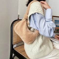 Fluffy Shoulder Bag Women Solid Purse Tote Bags for Autumn and Winter