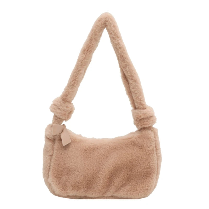 Fluffy Shoulder Bag Women Solid Purse Tote Bags for Autumn and Winter