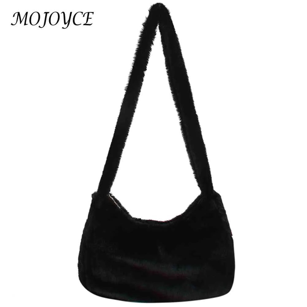 Fluffy Underarm Bags Love Heart Printed Warm Tote Bag for Street Travel