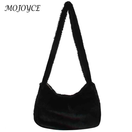 Fluffy Underarm Bags Love Heart Printed Warm Tote Bag for Street Travel