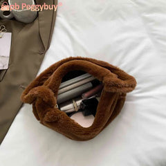Love Heart Printed Soft Warm Plush Underarm Bag