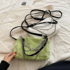 Soft Plush Underarm Handbag with Multi-layer Chains for Travel