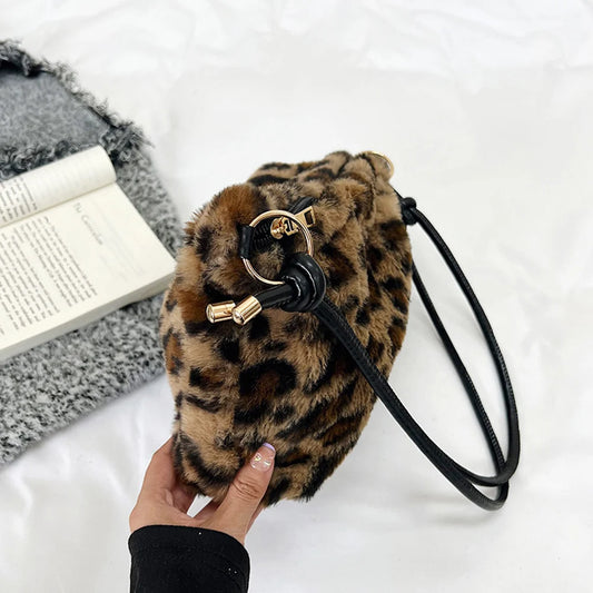 Leopard Vintage Women Handbag Soft Warm Portable for Shopping
