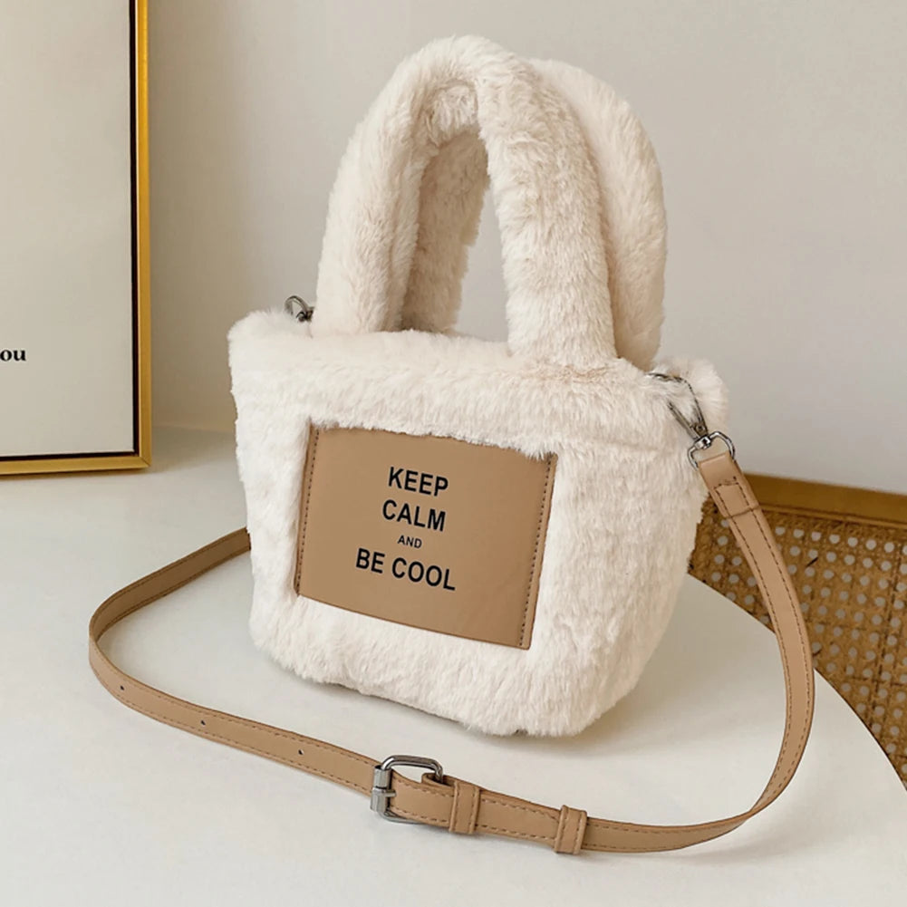 Plush Women Handlbag Lightweight Ladies Crossbody Bag Letter Printed Casual