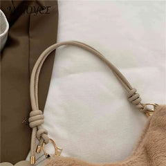 Plush Women Shoulder Bag PU Strap Commute Bag with Flower Pendant