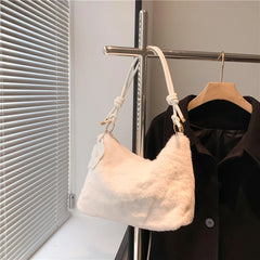 Plush Shoulder Bag with Flower Pendant