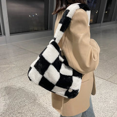 Large Capacity Plush Women's Bag: Winter Warm Soft Tote Shoulder Shopper Bags