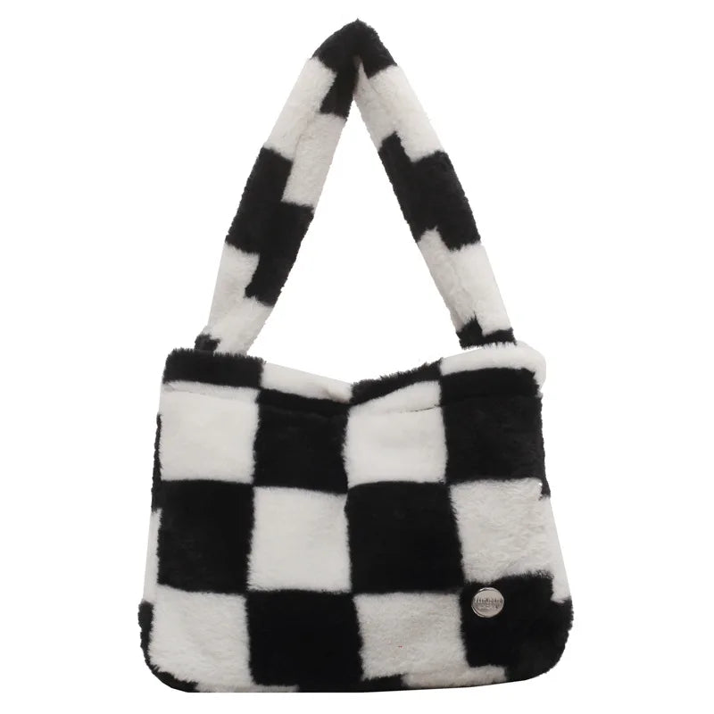 Large Capacity Plush Women's Bag: Winter Warm Soft Tote Shoulder Shopper Bags