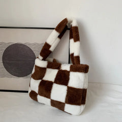 Large Capacity Plush Women's Bag: Winter Warm Soft Tote Shoulder Shopper Bags