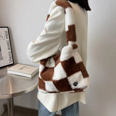 Large Capacity Plush Women's Bag: Winter Warm Soft Tote Shoulder Shopper Bags
