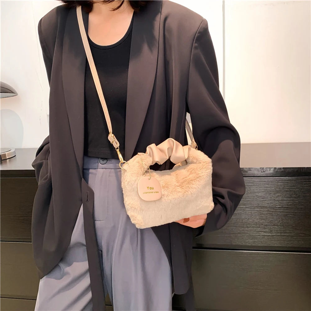 Plush Women's Crossbody Bag with Cloud Fold Furry Top-handle
