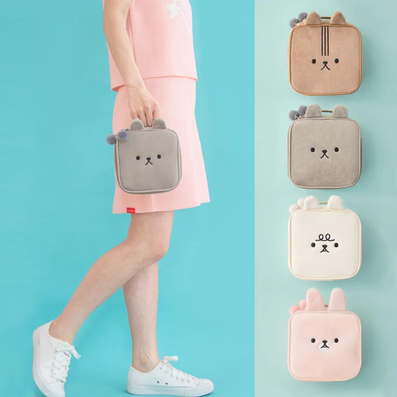 Animal Embroidery Square Cosmetic Bag Large Capacity Storage Rabbit Shape Purses