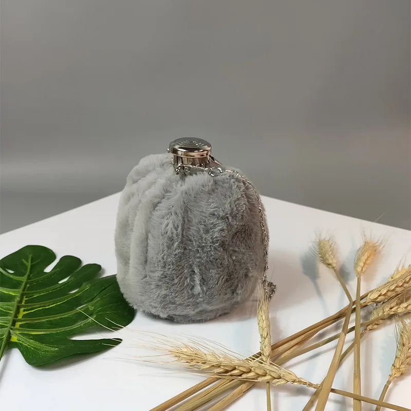 Plush Hip Flask Bucket Bag Chain Shoulder Messenger Bag