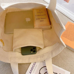 Classic Poetry Life College Style Shoulder Bag Retro Zipper Canvas Shopping Bag