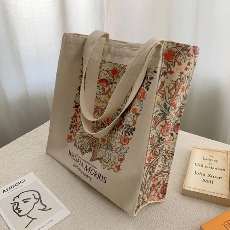 Vintage Classic Pattern Thick Cotton Canvas Shoulder Shopping Tote Bag