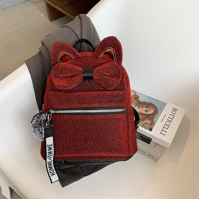 Pom Pom & Bow Decor Novelty Bag Girl Handbag Backbag