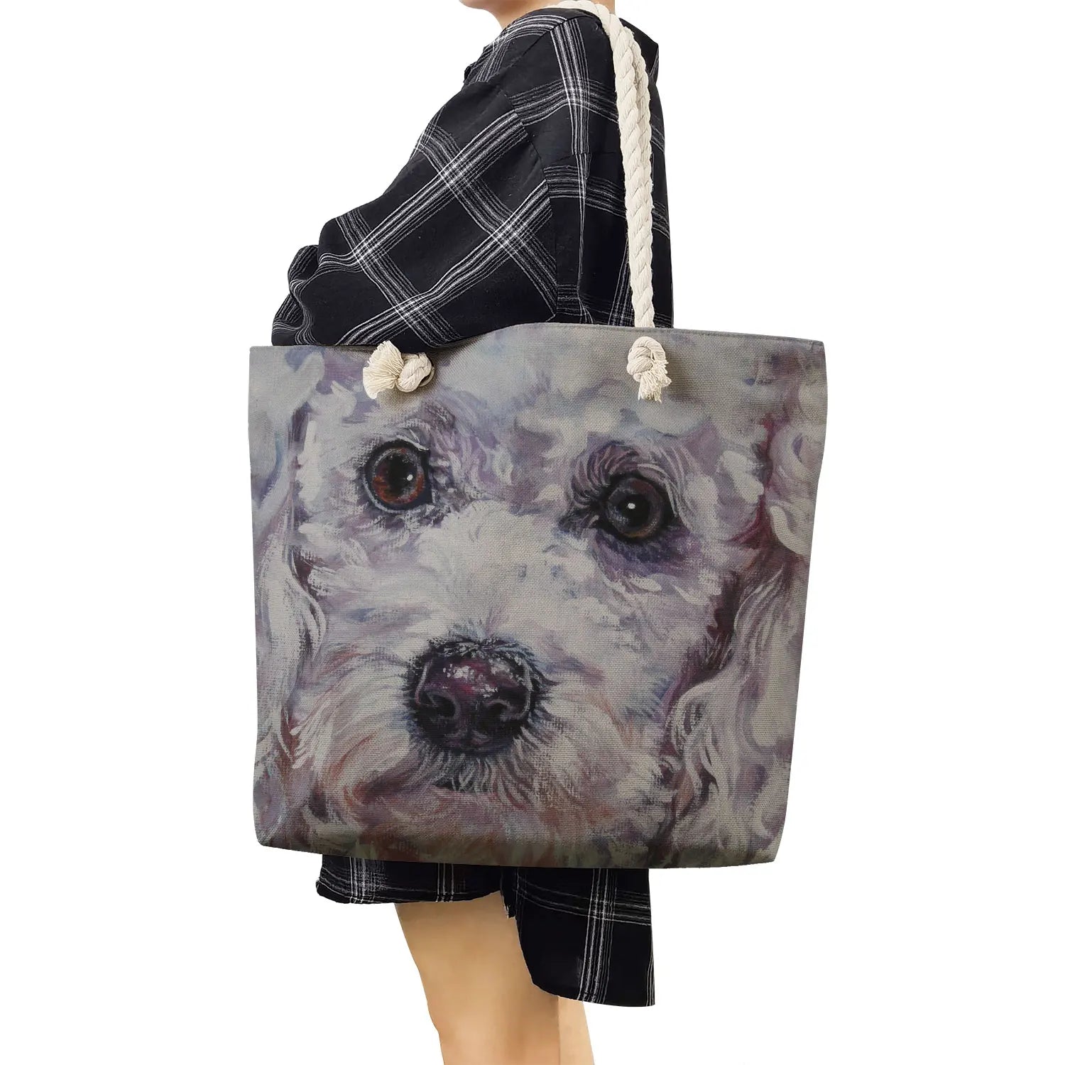 Poodle Dog Art Portrait Print Tote Bag Thick Rope Shoulder Bag