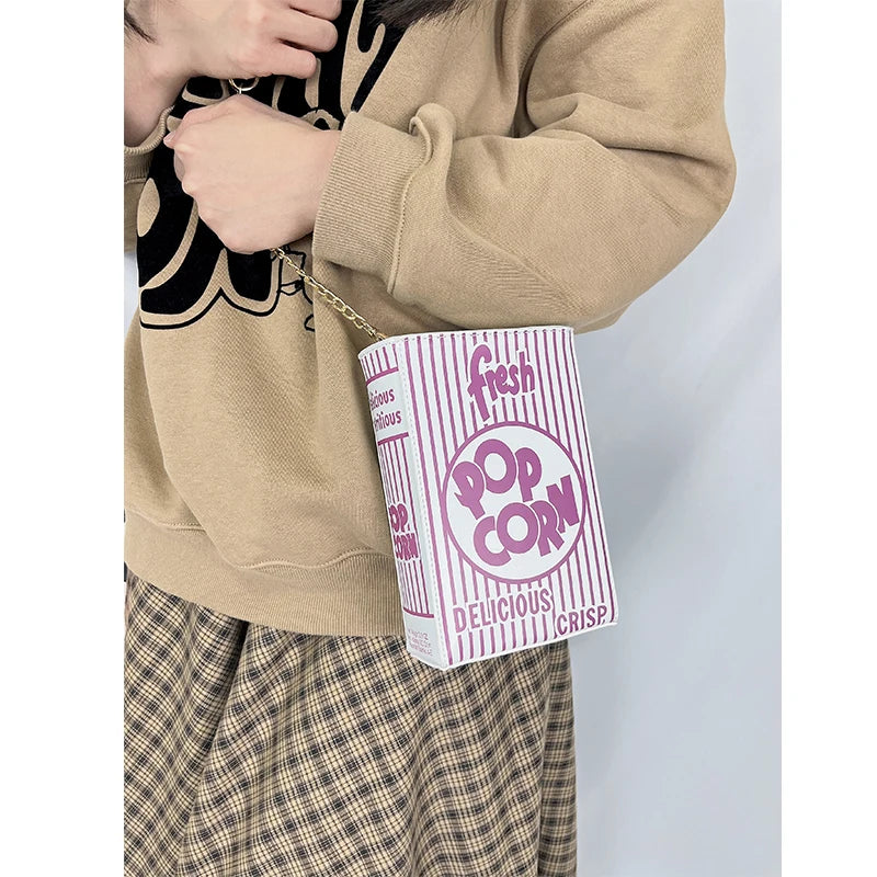 Popcorn Red Stripe Chain Shoulder Crossbody Bag for Women