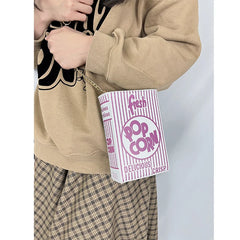 Popcorn Red Stripe Chain Shoulder Crossbody Bag for Women