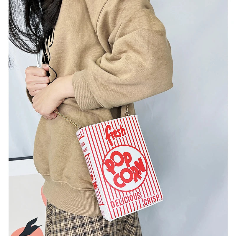 Popcorn Red Stripe Chain Shoulder Crossbody Bag for Women