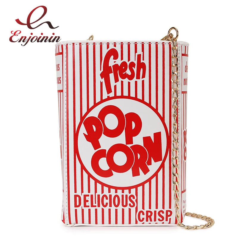 Popcorn Red Stripe Chain Shoulder Crossbody Bag for Women