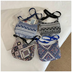 Ethnic Style Canvas Crossbody Tote Bag for Women