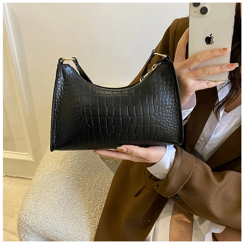 Crocodile Pattern Shoulder Bag PU Leather Handbag for Women