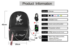 Lil Peep School Backpack Oxford Waterproof USB Travel Bag
