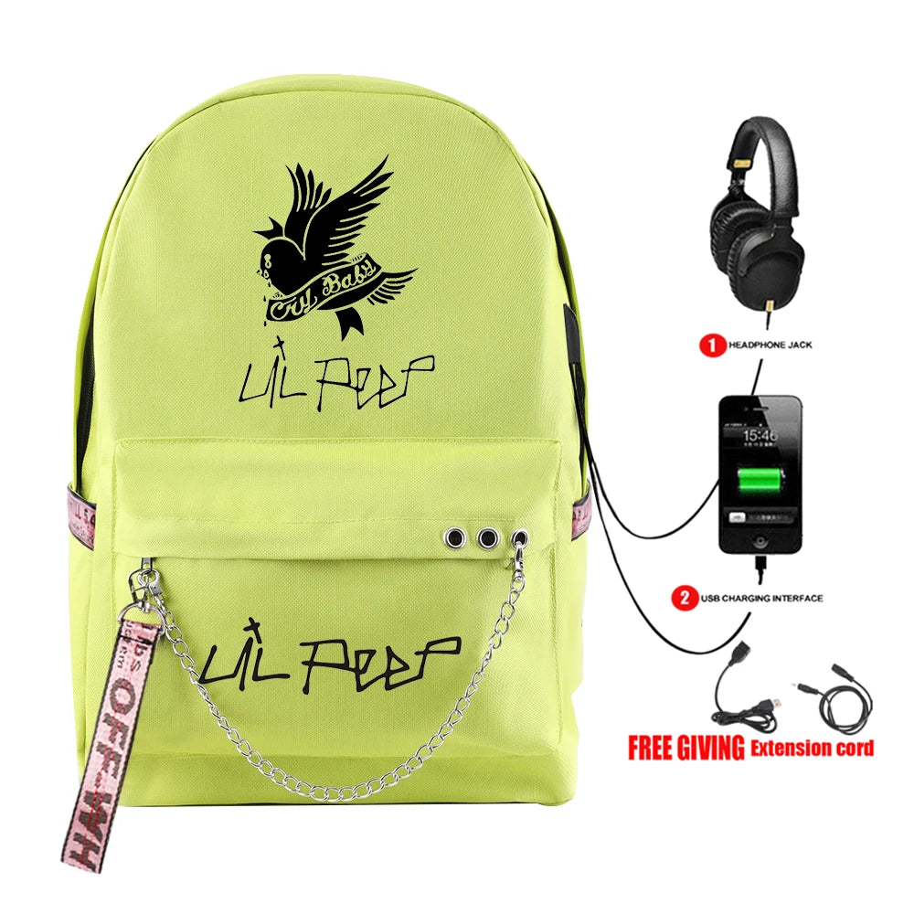 Lil Peep School Backpack Oxford Waterproof USB Travel Bag