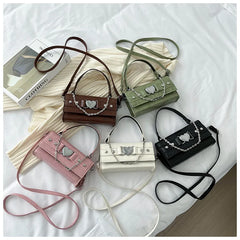 Women's Square Chain Shoulder Bag Metal Heart Messenger Bag