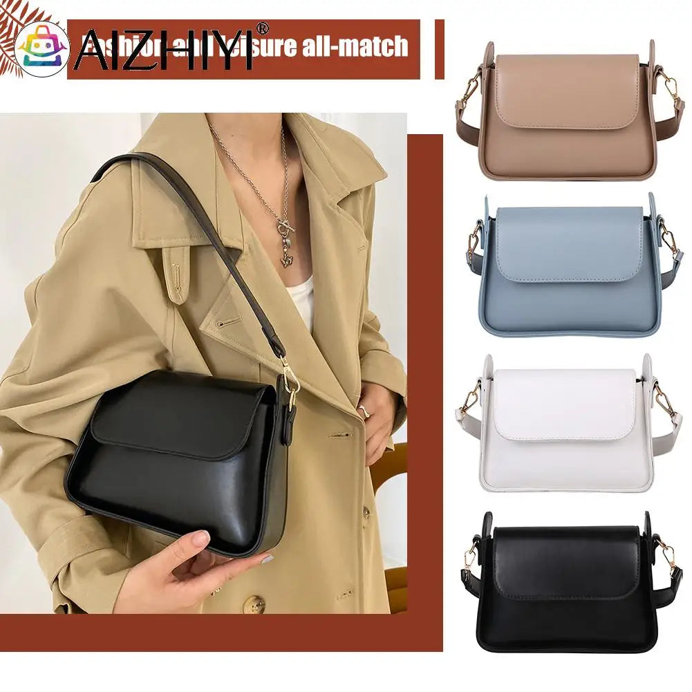 Underarm Bag Women Wide Strap PU Leather Small Handbag