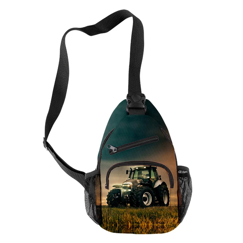 Anime Tractor Pattern Chest Bag Waterproof Sports Crossbody Shoulder Bag