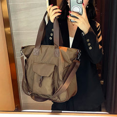 Women's Large Nylon Shoulder Bag with Multiple Pockets