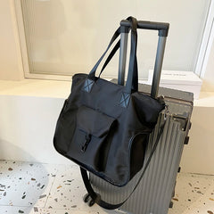 Women's Large Nylon Shoulder Bag with Multiple Pockets