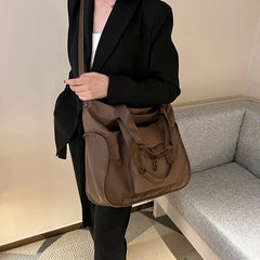 Women's Large Nylon Shoulder Bag with Multiple Pockets