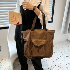Women's Large Nylon Shoulder Bag with Multiple Pockets