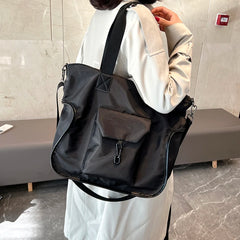 Women's Large Nylon Shoulder Bag with Multiple Pockets
