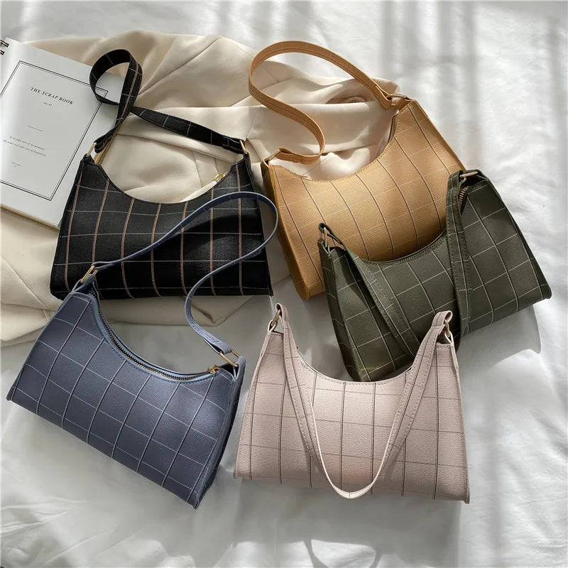 Plaid Underarm Bag PU Leather Shoulder Bags for Women