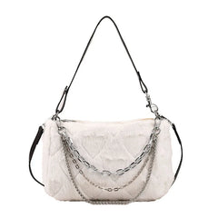 Plush Handbag with Fine Chains Texture Shoulder Bag