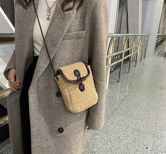 Plush Mobile Phone Bag Female Plush Messenger Bag Zero Wallet Small Square Bag
