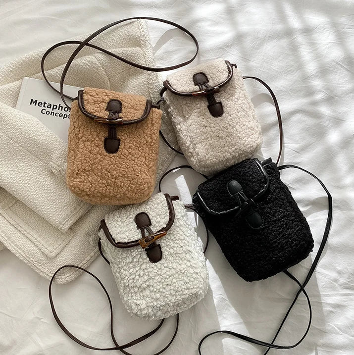 Plush Mobile Phone Bag Female Plush Messenger Bag Zero Wallet Small Square Bag