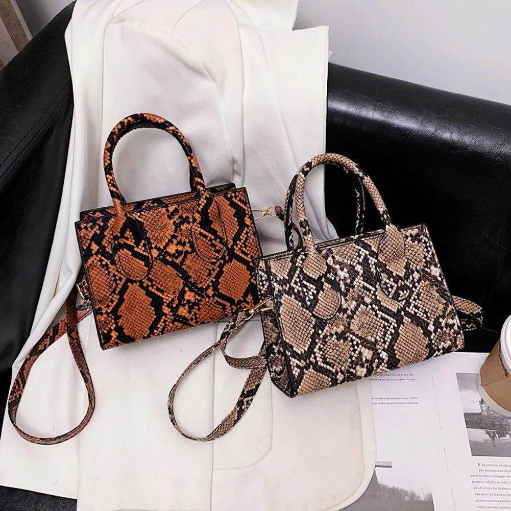 Retro Animal Print Womens Messenger Bag PU Shoulder Bag Shopping Purse